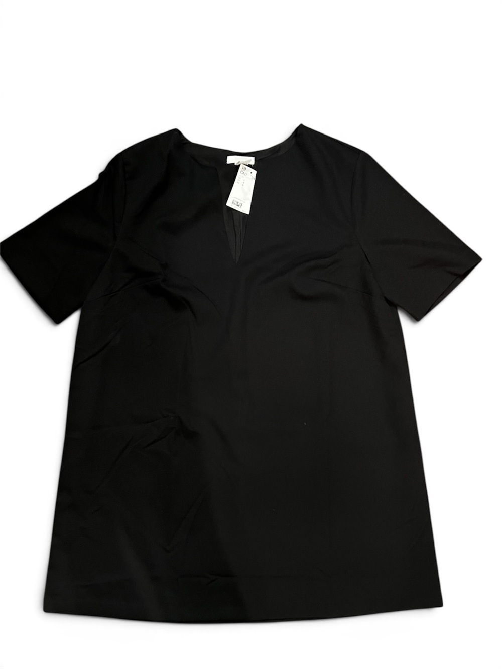 H&M Black Short-Sleeve split neck dress sz L NWT